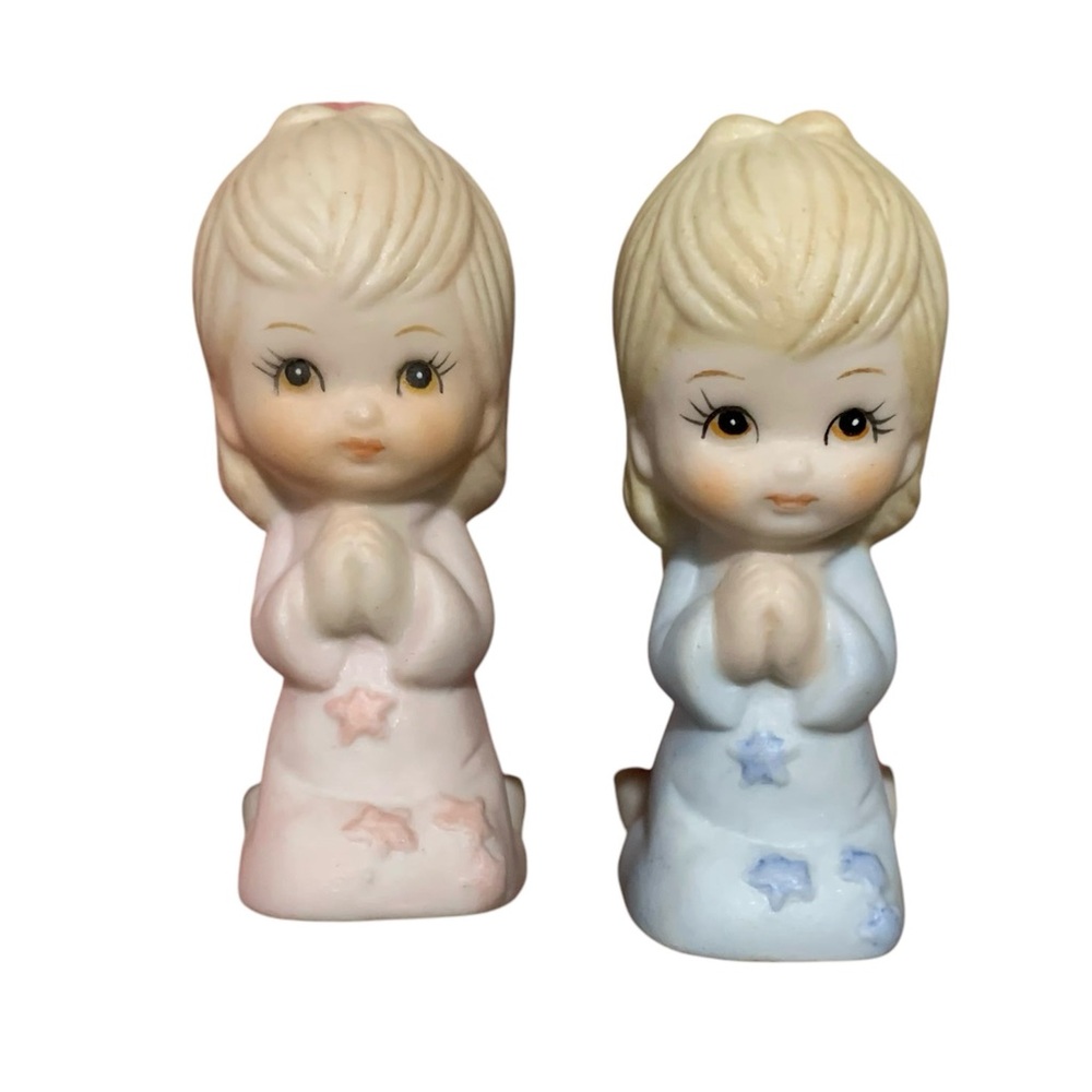 Lefton Pink and Blue Angel Candle Huggers Porcelain 1989 Vintage